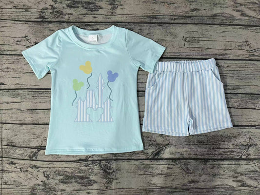 Baby Boys Blue Castle Shirt Top Shorts Summer Clothes Sets