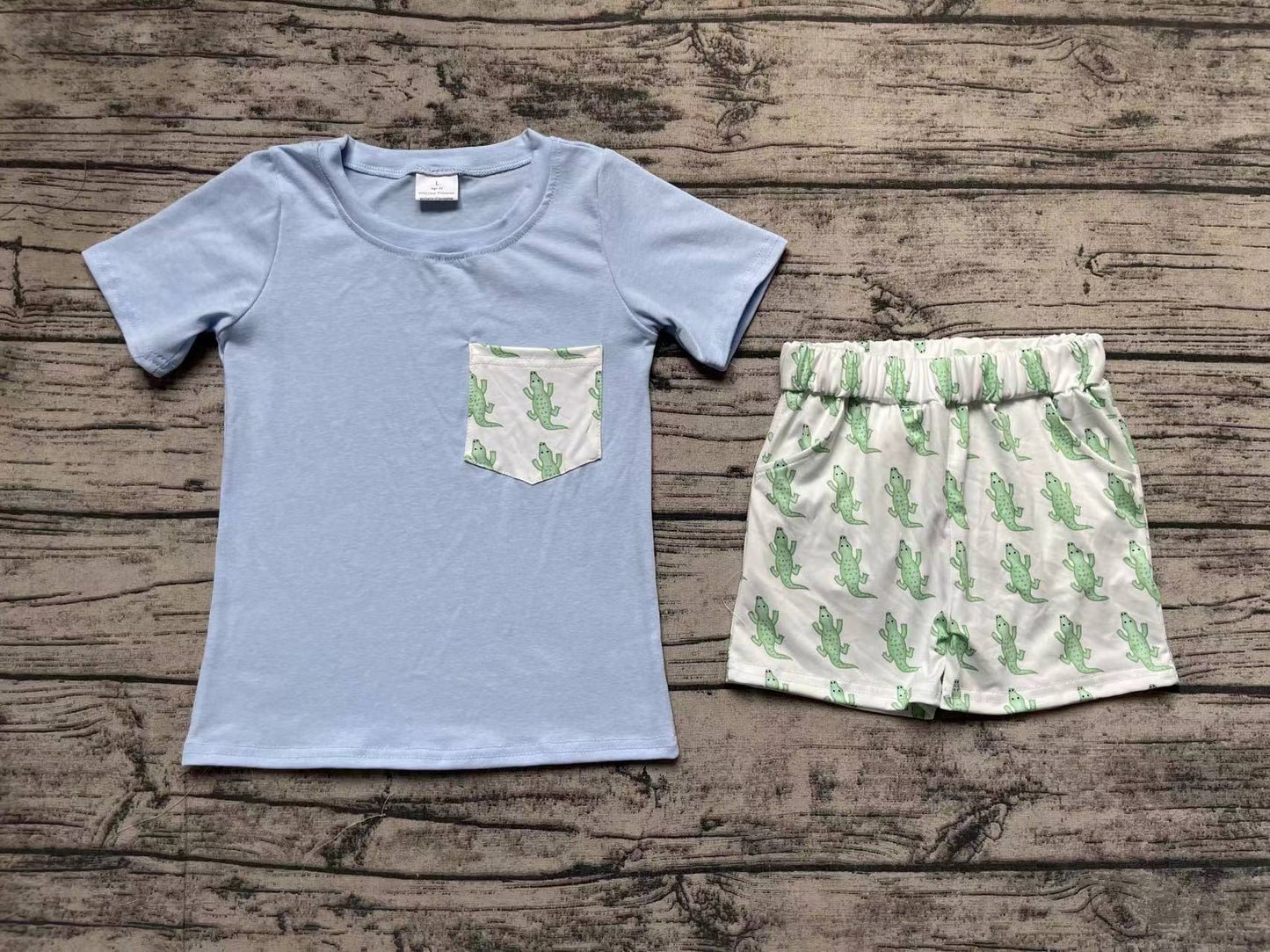 Baby Boys Blue Pocket Shirt Top Crocodile Shorts Clothes Sets