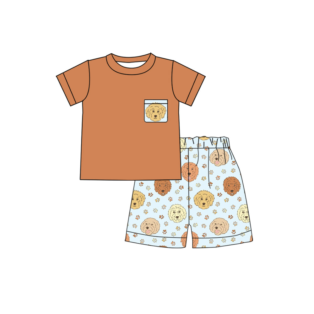 Baby Boys Brown Pocket Shirt Top Golden Dogs Shorts Clothes Sets preorder