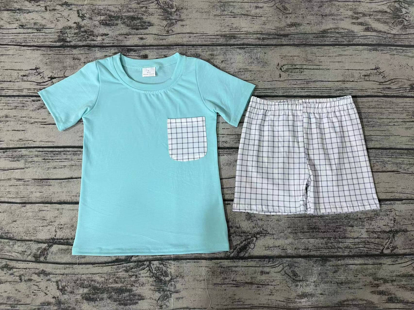 Baby Boys Blue Pocket Shirt Top Checkered Shorts Clothes Sets