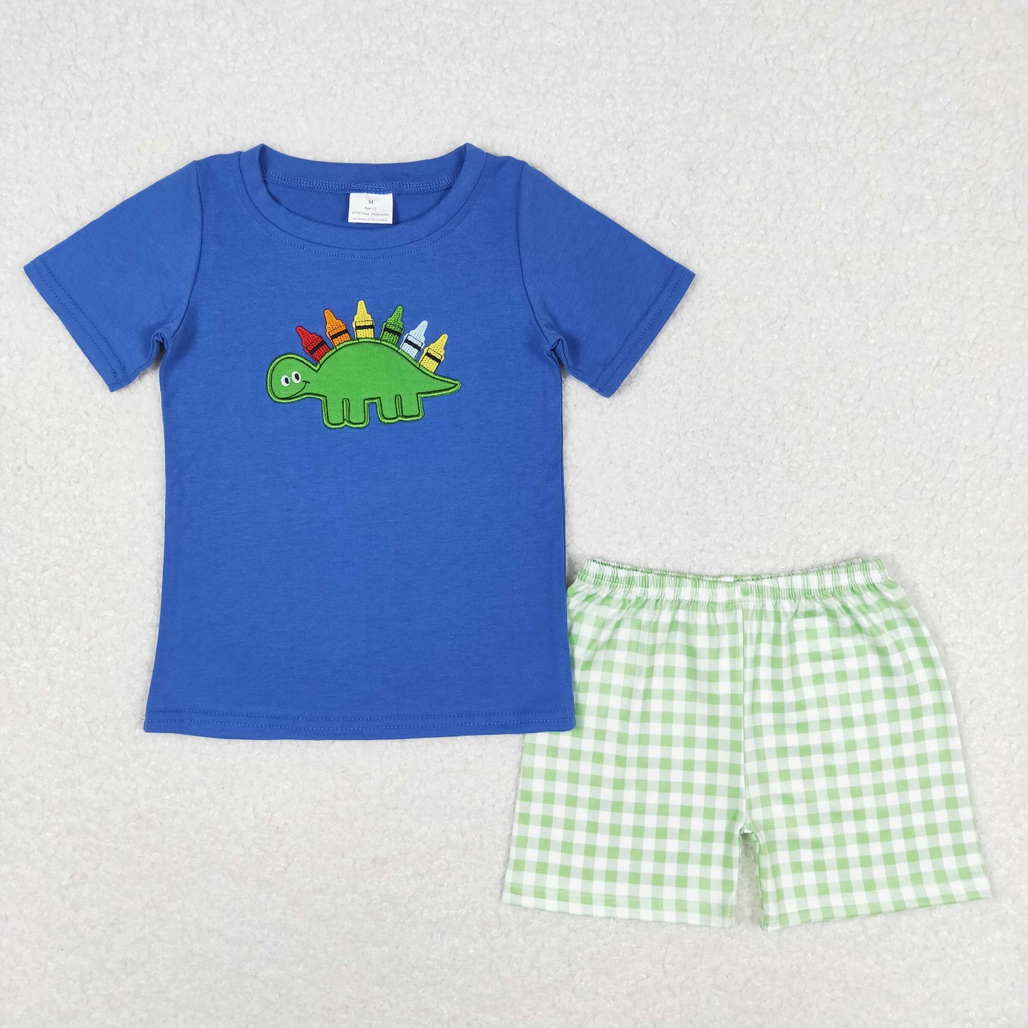 Sibling Baby Boys Back To School Embroidery Dinosaurs Summer Shorts Sets