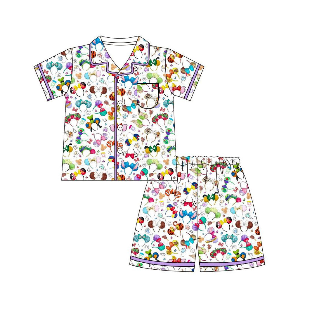 Baby Girls Purple Cartoon Shirt Shorts Pajamas Clothes Sets Preorder