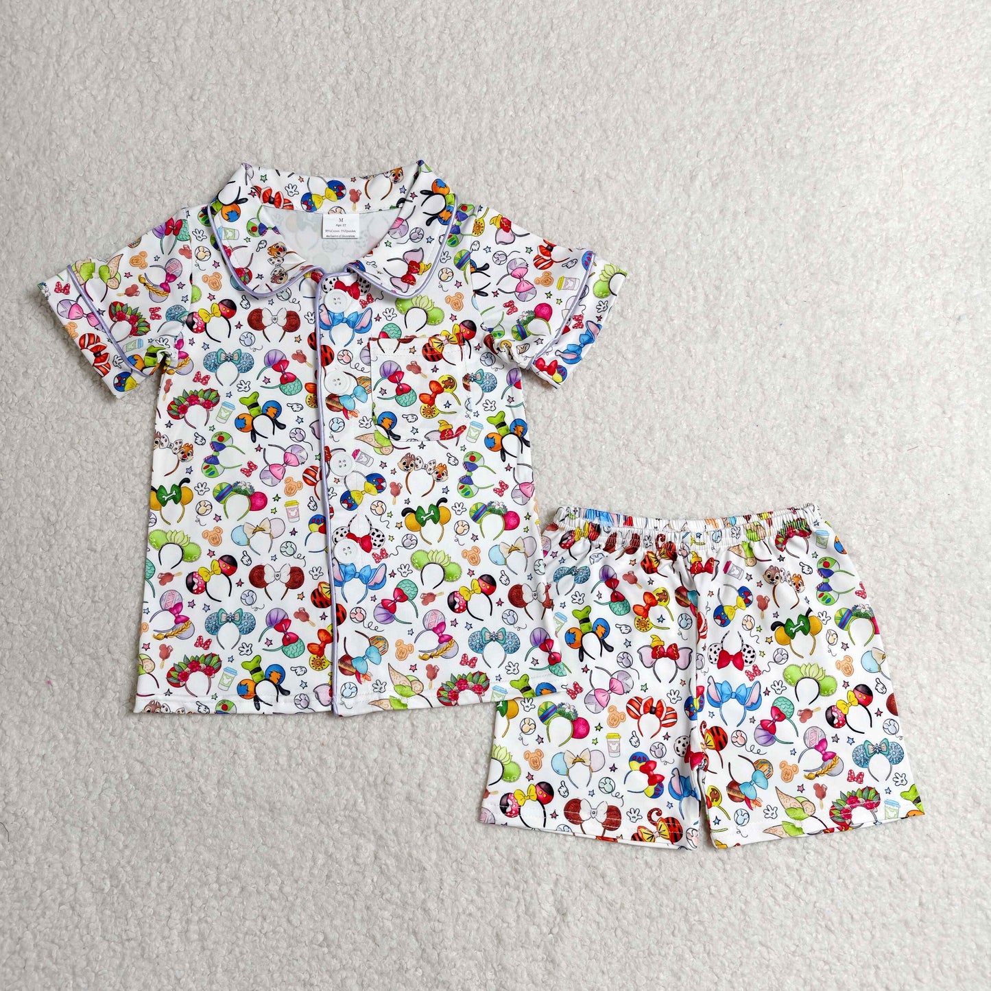 Baby Girls Cartoon Mouses Button Shirt Pocket Top Shorts Pajamas Clothes Sets
