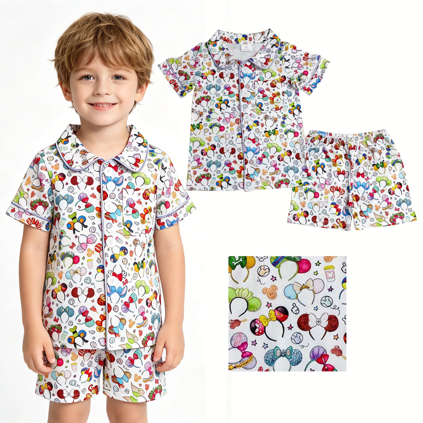 Baby Girls Cartoon Mouses Button Shirt Pocket Top Shorts Pajamas Clothes Sets