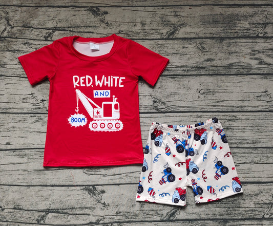 Baby Boys Red 4th Of July Truck Tee Shorts Clothes Sets