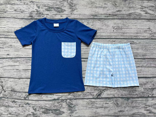 Baby Boys Navy Pocket Shirt Top Checkered Shorts Clothes Sets Preorder