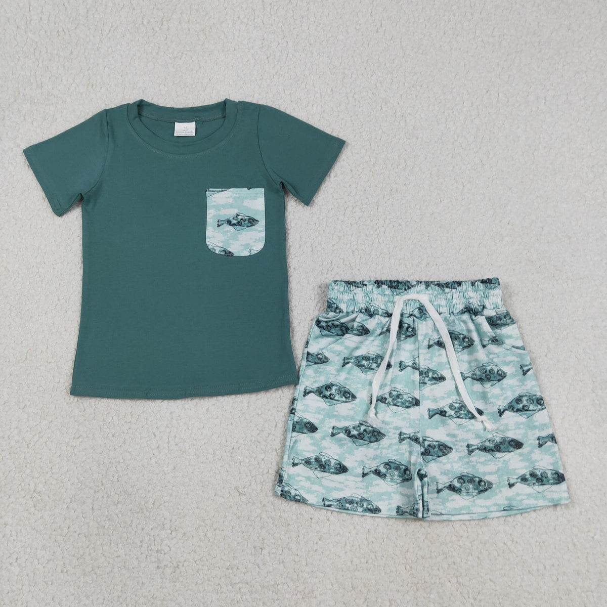 Sibling Baby Boys Short Sleeve Ducks Dogs Pocket Top Pockets Short Hunting Clothes Sets