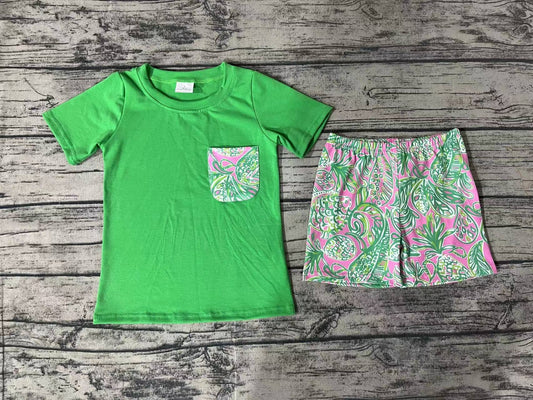 Baby Boys Green Short Sleeve Tee Shirts Tops Fishes Shorts Clothes Sets
