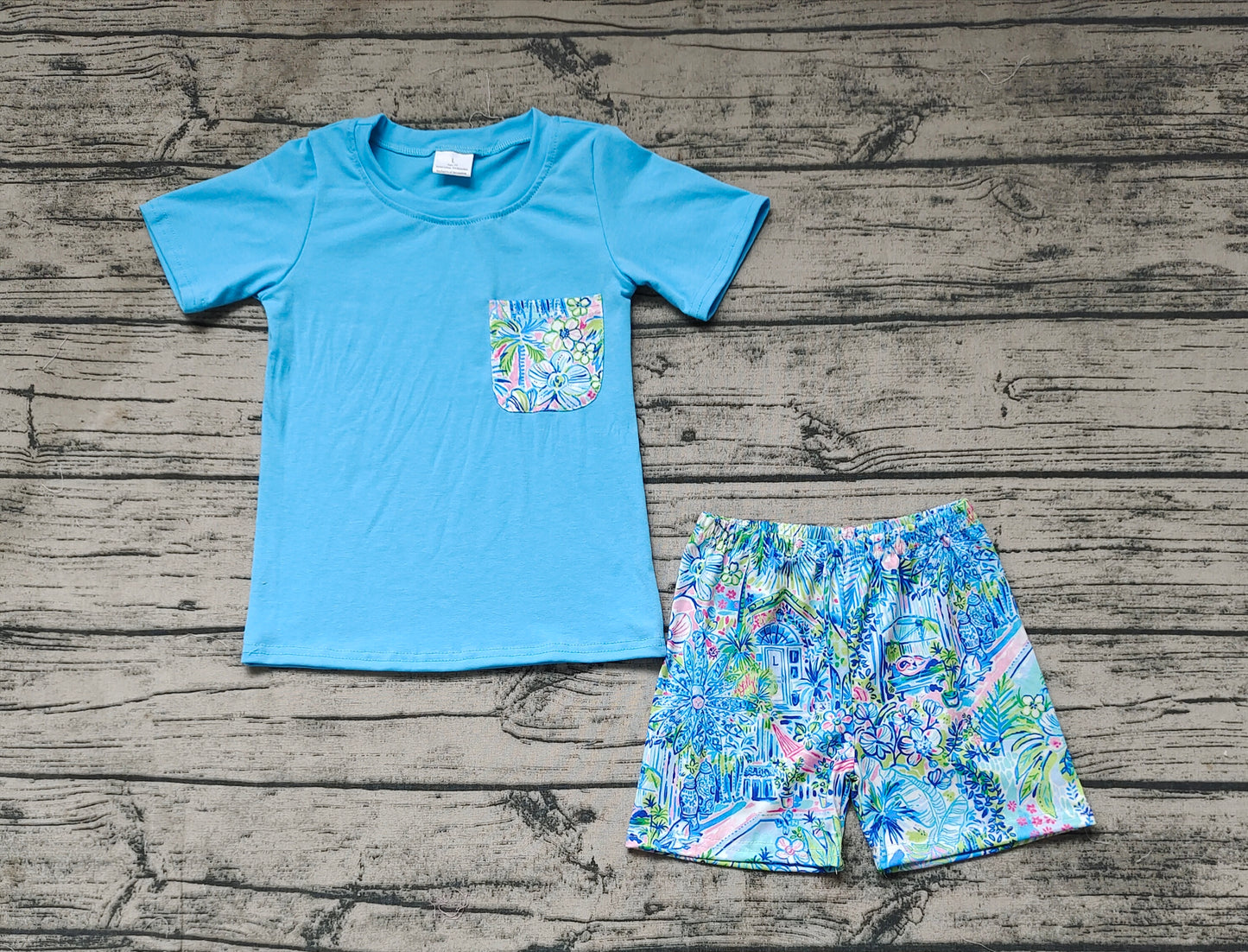 Baby Boys Blue Short Sleeve Tee Shirts Tops Flowers Shorts Clothes Sets