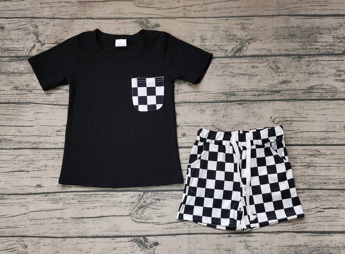 Baby Boys Black Shirt Top Checkered Shorts Clothes Sets