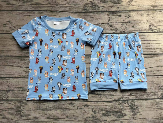 Baby Boys Blue Dogs Shirt Top Shorts Pajamas Clothes Sets