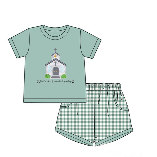 Baby Boys Church Shirt Top Checkered Pockets Shorts Clothes Sets Preorder