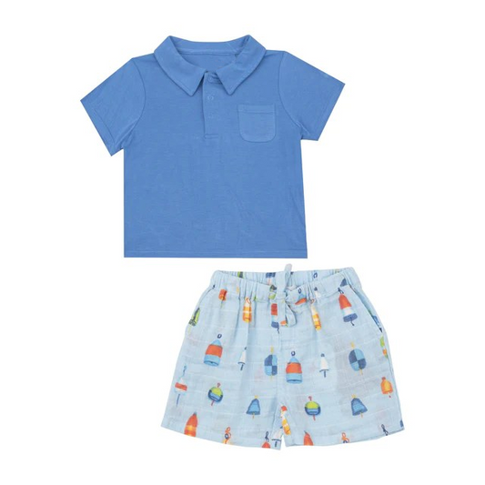 Baby Boys Summer Blue Top Fishing Shorts Clothes Sets Preorder