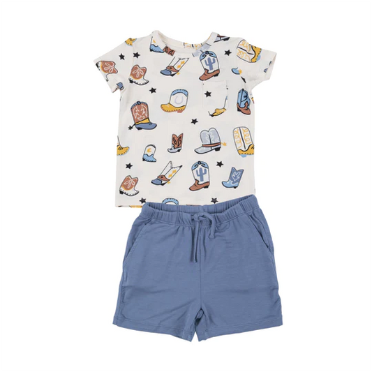 Baby Boys Summer Western Boots Top Shorts Clothes Sets Preorder