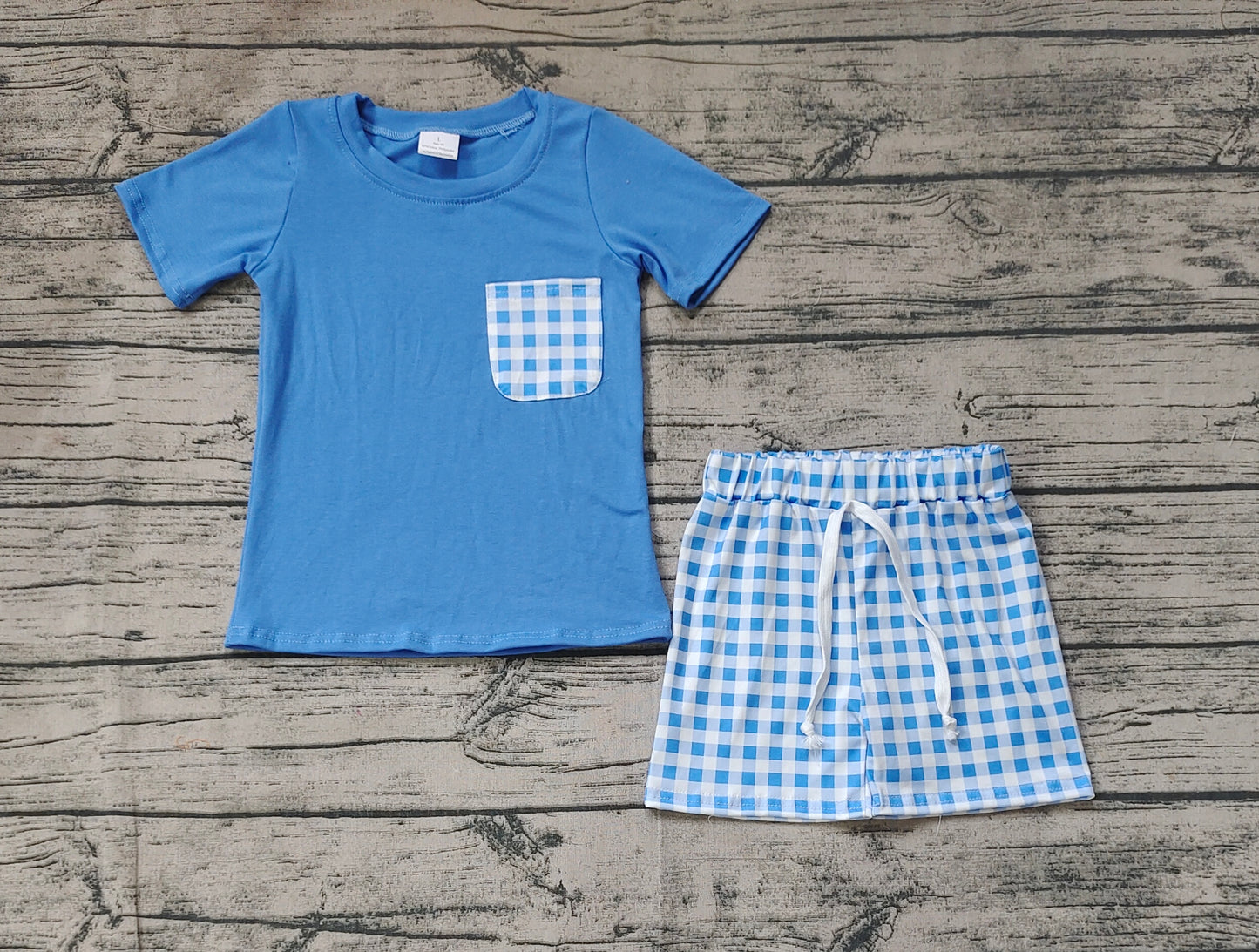 Baby Boys Blue Shirt Top Checkered Pockets Shorts Clothes Sets