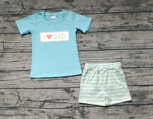 Baby Boys I Love Dad Shirt Green Stripes Shorts Clothes Sets