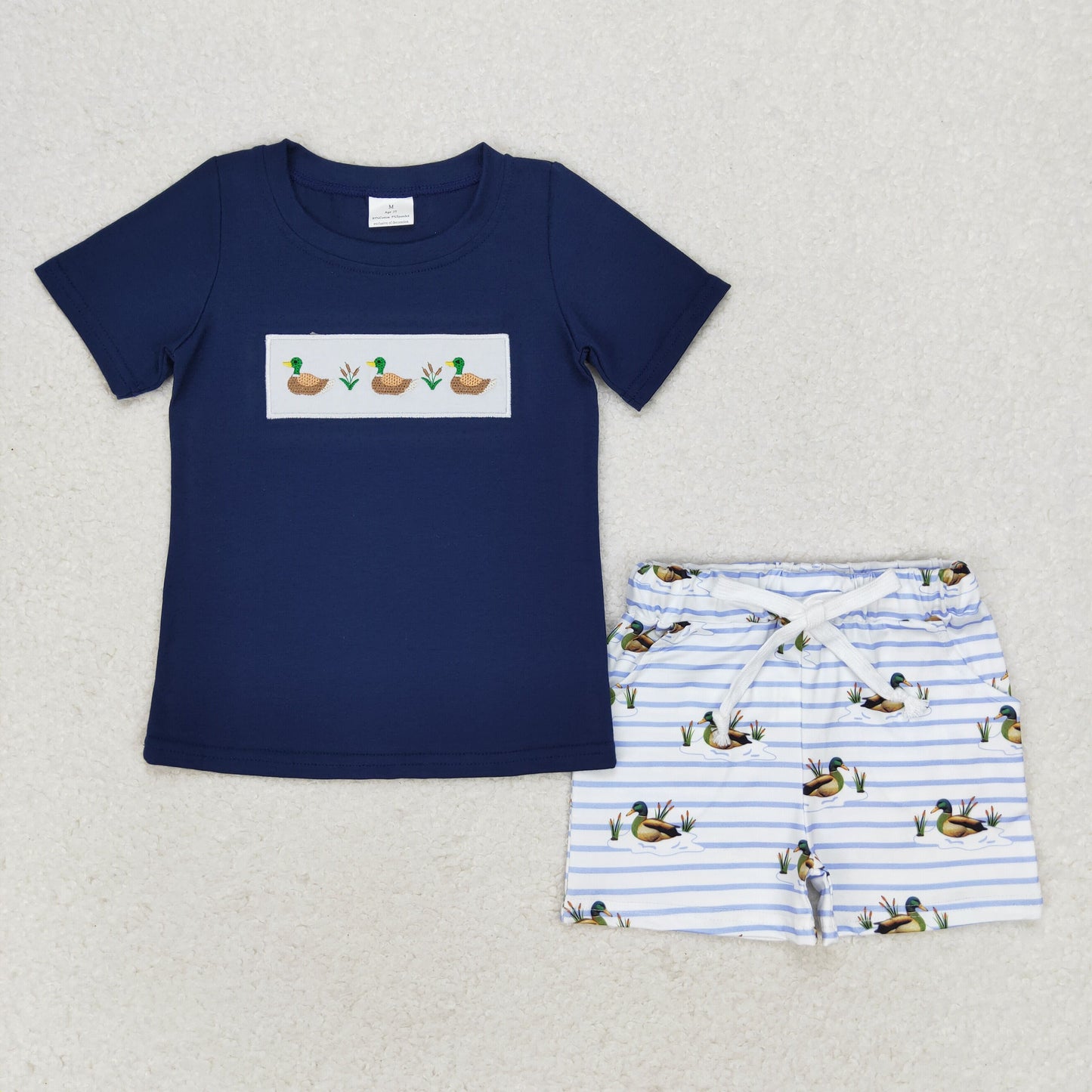 USA Shop Baby Boys Embroidery Ducks Top Pockets Stripe Short Hunting Clothes Sets