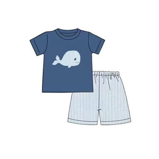 Baby Boys Whale Short Sleeve Tee Shirts Tops Stripes Shorts Clothes Sets Preorder