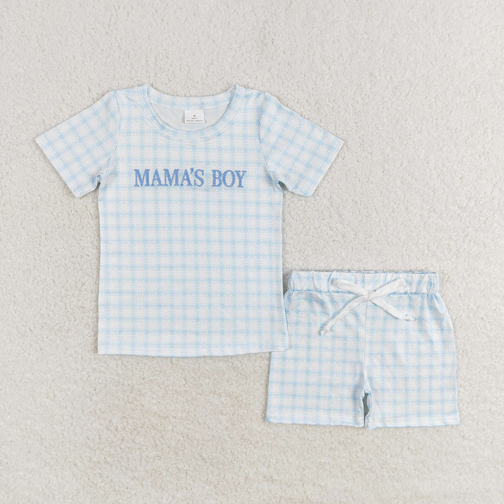 Baby Boys Mama's Boys Blue Checkered Tee Shirts Tops Shorts Clothes Sets