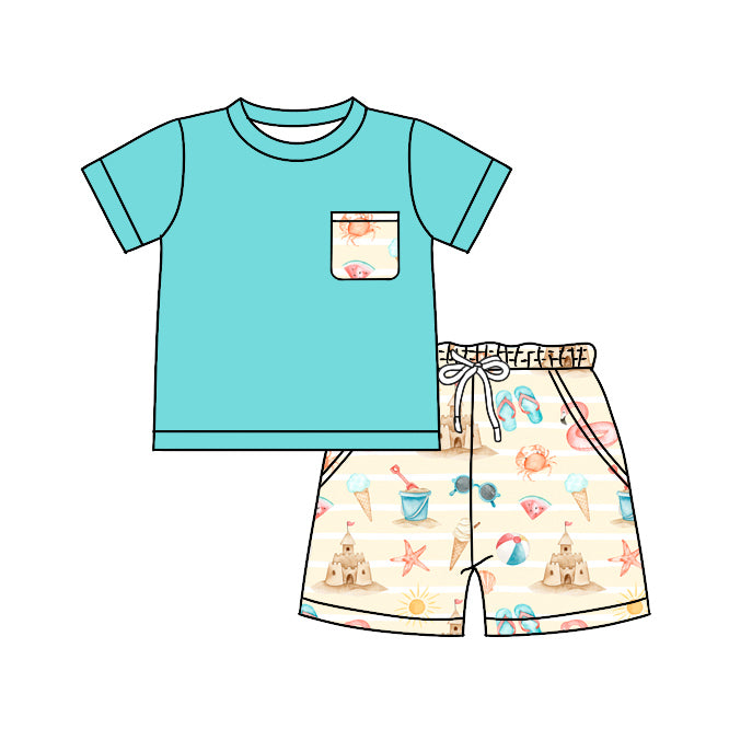 Baby Boys Blue Tee Shirts Tops Sea Stars Shorts Clothes Sets Preorder