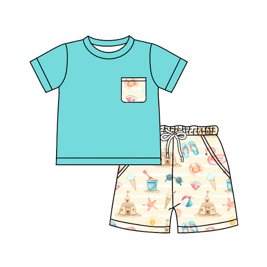 Baby Boys Blue Tee Shirts Tops Sea Stars Shorts Clothes Sets Preorder