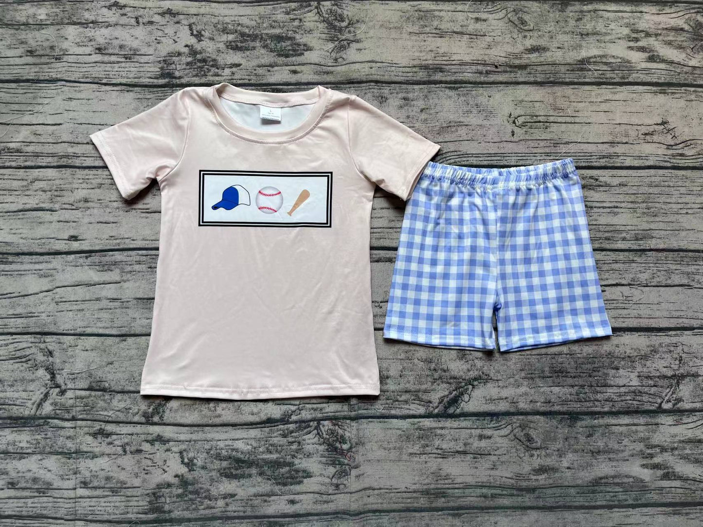 Baby Boys Baseball Tee Shirts Tops Blue Checkered Shorts Clothes Sets Preorder