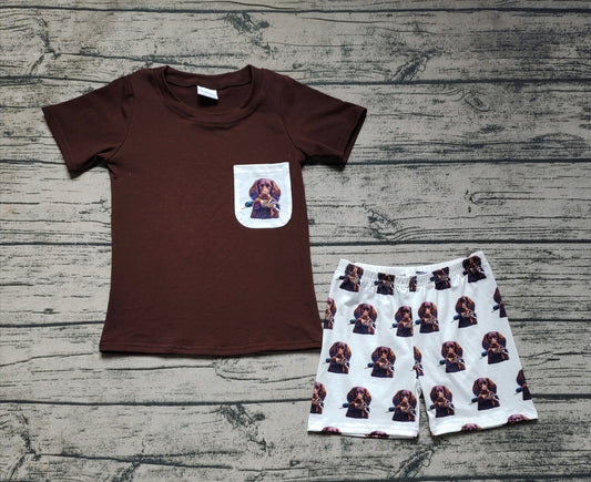 Baby Boys Brown Pocket Shirt Dog Hunting Shorts Clothes Sets