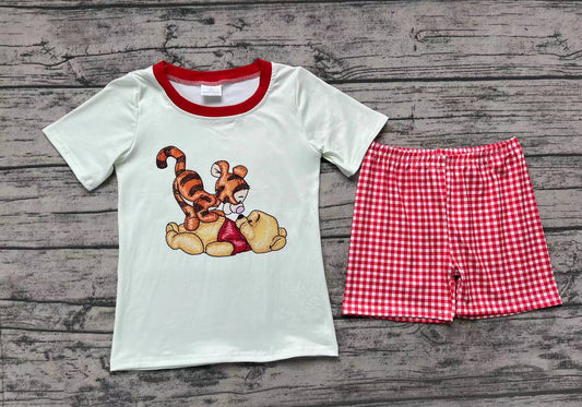 Baby Boys Bear Tiger Short Red Checkered Shorts Clothes Sets