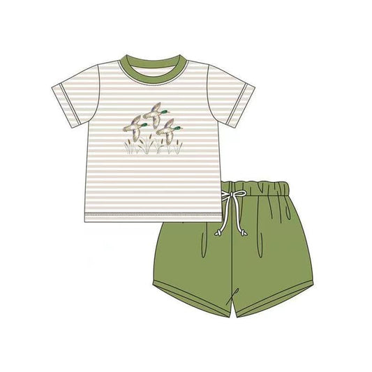 Baby Boys Short Sleeve Ducks Stripes Shirt Shorts Clothes Sets Preorder