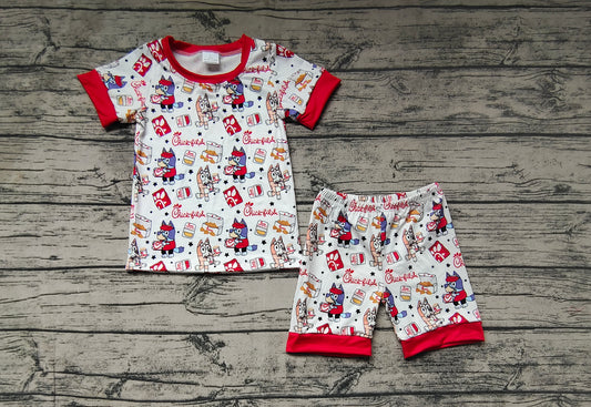 Baby Boys Red Dogs Fries Chips Short Sleeve Shirt Shorts Pajamas Clothes Sets