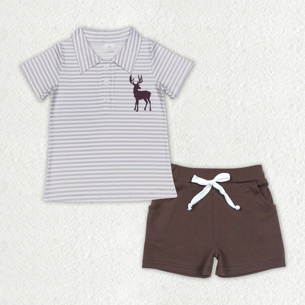 Baby Boys Deer Short Sleeve Pullover Shirt Summer Shorts Outfits Clothes Sets