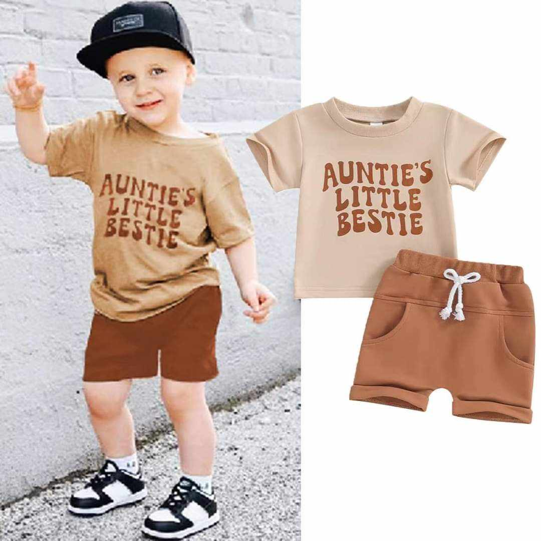 Baby Boys Auntie's Short Sleeve Shirts Tops Brown Shorts Clothes Sets Preorder