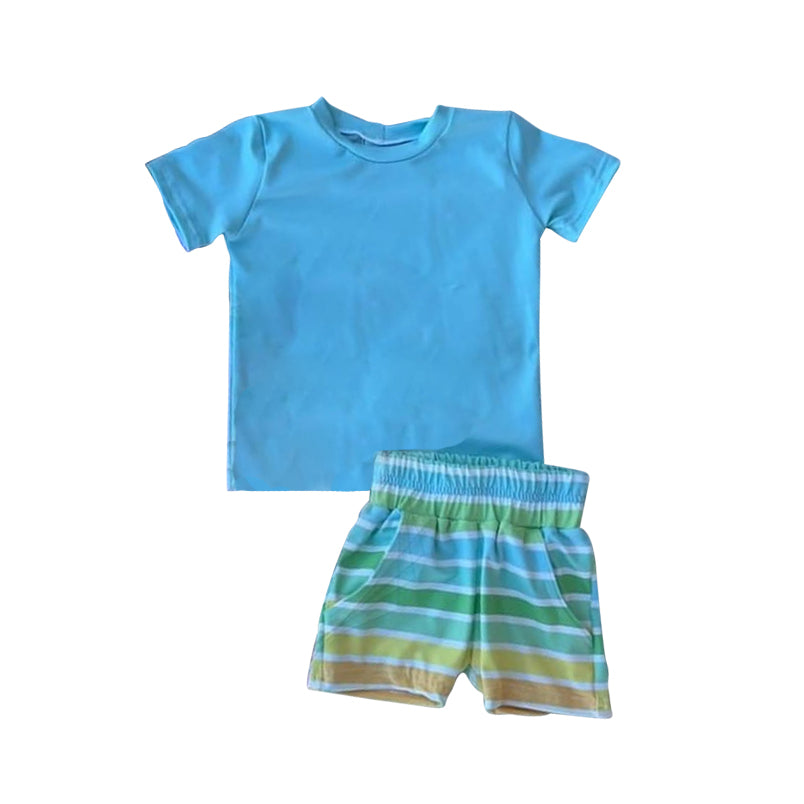 Baby Boys Short Sleeve Tee Shirts Top Stripes Shorts Clothes Sets Preorder