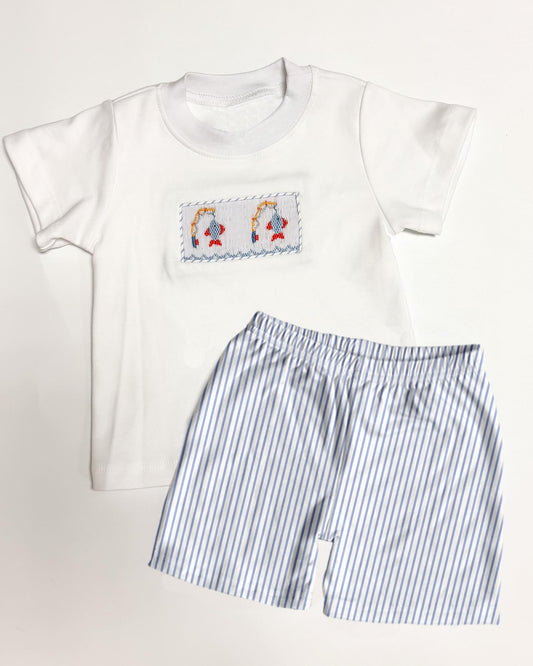 Baby Boys Fishing Shirt Blue Stripes Shorts Clothes Sets Preorder