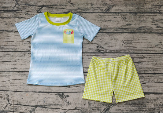 Baby Boys Blue Stripes Back To School Pencil Shirt Shorts Clothes Sets