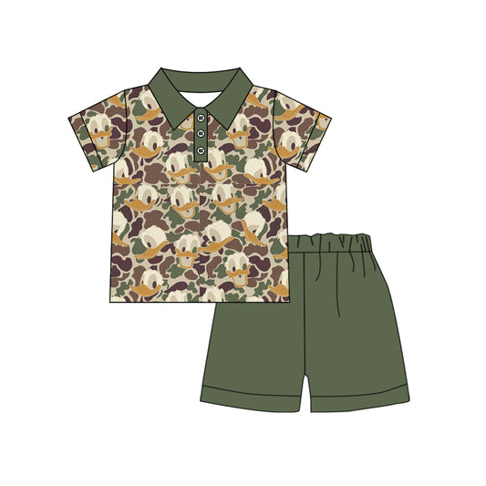 Baby Boys Green Camo Ducks Top Shorts Clothes Sets Preorder