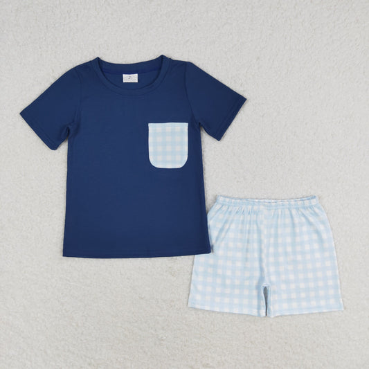 Baby Boys Navy Shirt Top Checkered Shorts Clothes Sets