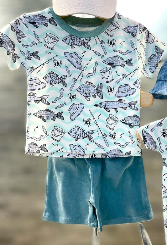 Baby Boys Fishing Stripes Shirt Top Blue Shorts Clothes Sets Preorder