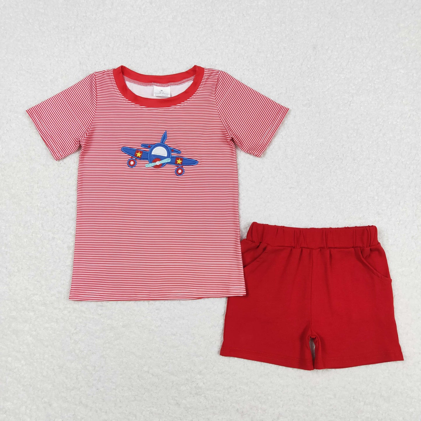 Sibling Baby Boys Embroidery Cars Planes Top Pockets Short Clothes Sets