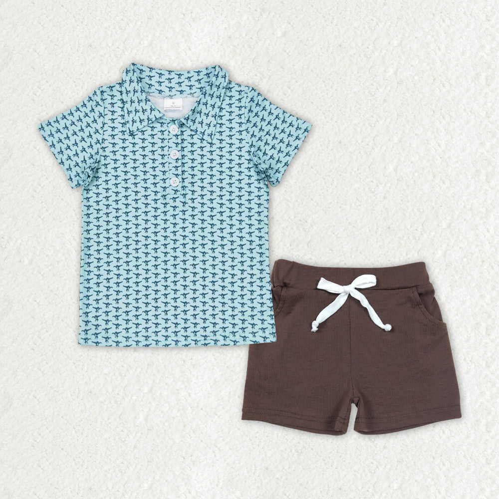 Baby Boys Ducks Buttons Top Brown Pockets Shorts Clothes Sets