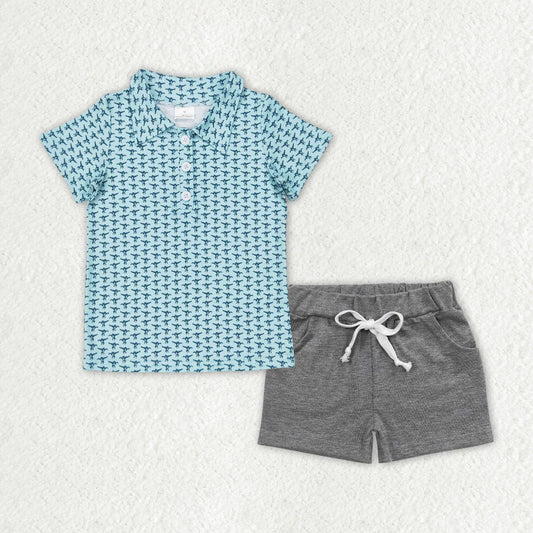 Baby Boys Ducks Buttons Top Grey Pockets Shorts Clothes Sets