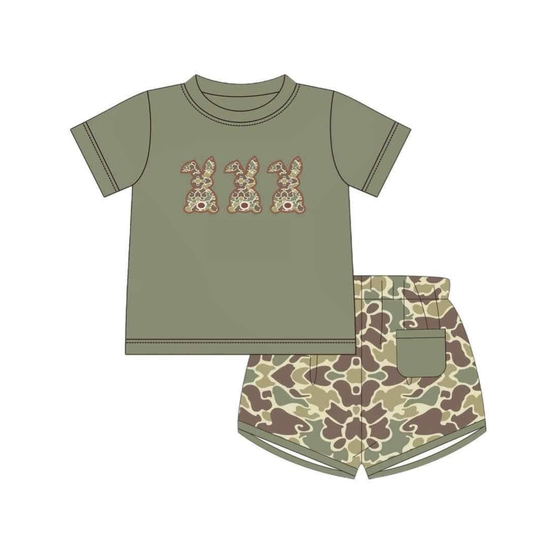 Baby Boys Easter Green Rabbits Shirt Camouflage Shorts Clothes Sets Preorder