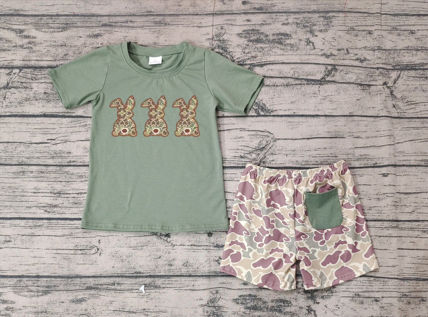 Baby Boys Easter Green Rabbits Shirt Camouflage Shorts Clothes Sets Preorder