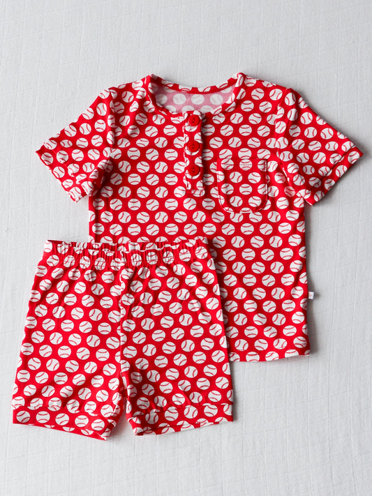 Baby Girls Red Baseball Shirt Shorts Pajamas Clothes Sets Preorder