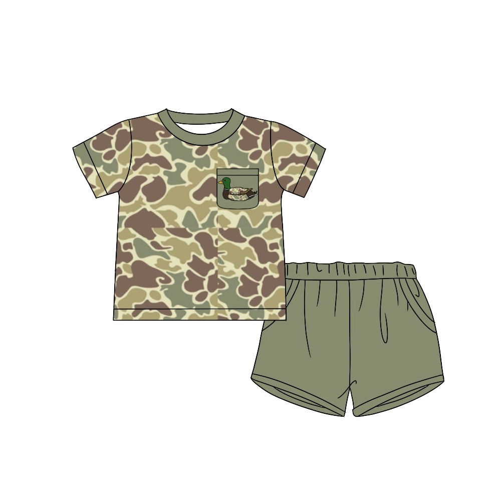 Baby Boys Light Green Camo Duck Pocket Shirts Shorts Clothes Sets Preorder