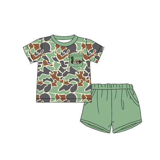 Baby Boys Green Camo Duck Pocket Shirts Shorts Clothes Sets Preorder