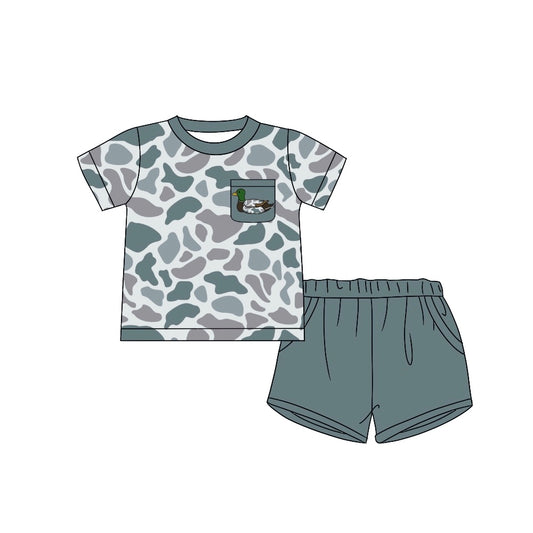 Baby Boys Grey Camo Duck Pocket Shirts Shorts Clothes Sets Preorder