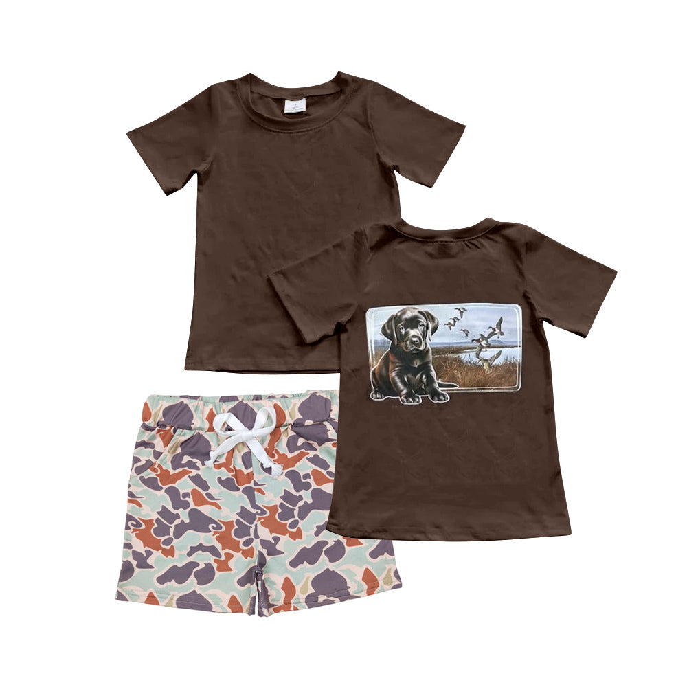 Baby Boys Brown Dog Duck Hunting Shirts Camo Shorts Clothes Sets Preorder