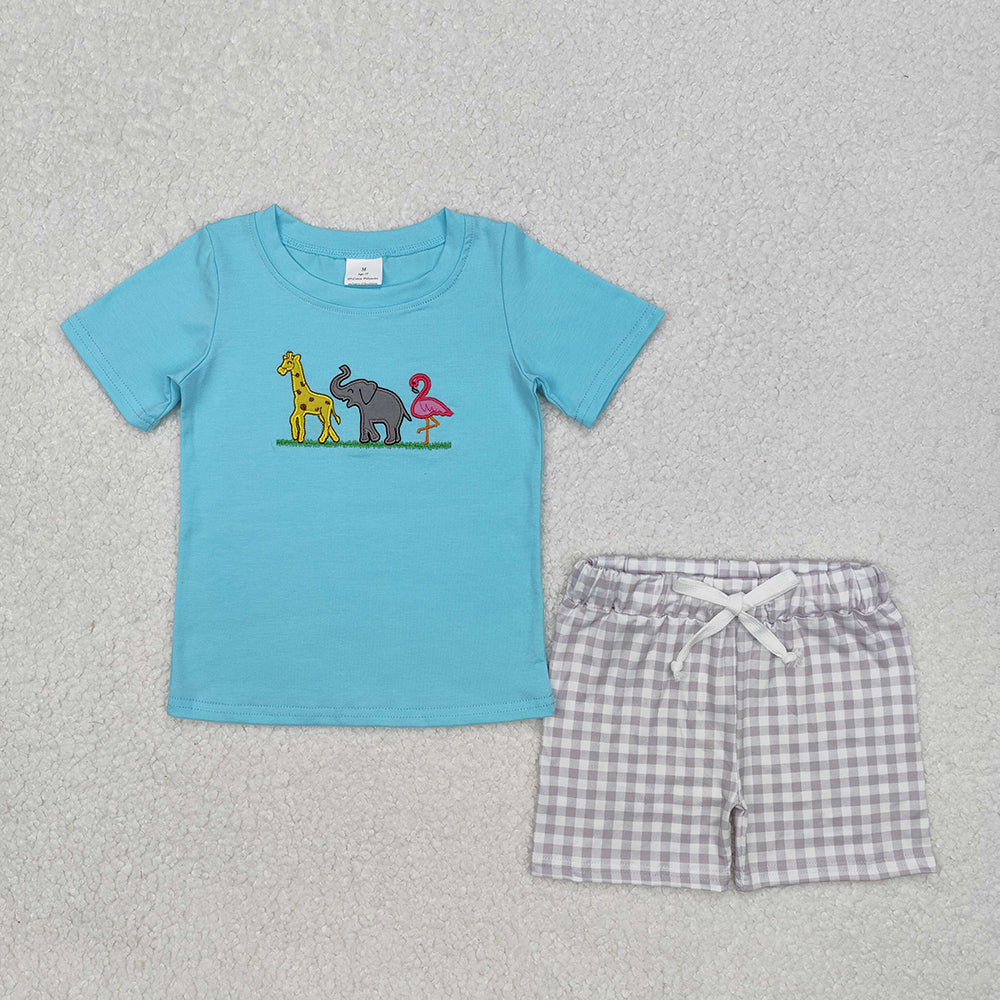 Baby Boys Giraffe Elephant Flamingo Shirts Shorts Clothes Sets