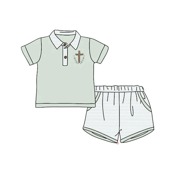 Baby Boys Easter Cross Tee Shorts Clothes Sets Preorder